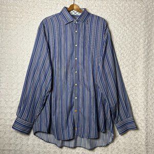 TD Thomas Dean Men's Button Down Purple‎ Blue Striped Size XXL